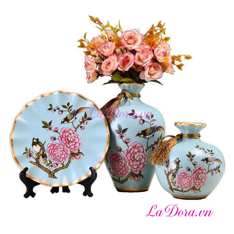 Bình gốm sứ chim và hoa đẹp