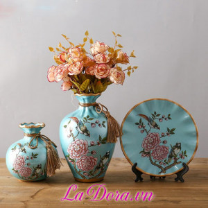 bình gốm sứ chim và hoa đẹp tại LaDora.vn