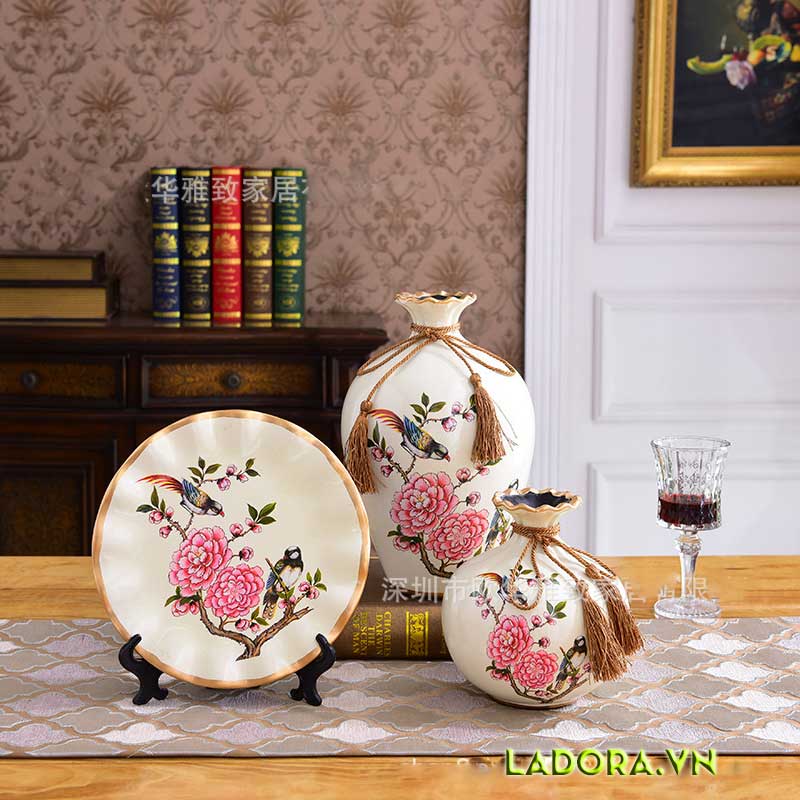 Bình gốm sứ chim và hoa BG007