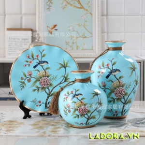 Bình gốm sứ chim và hoa đẹp trang trí nhà