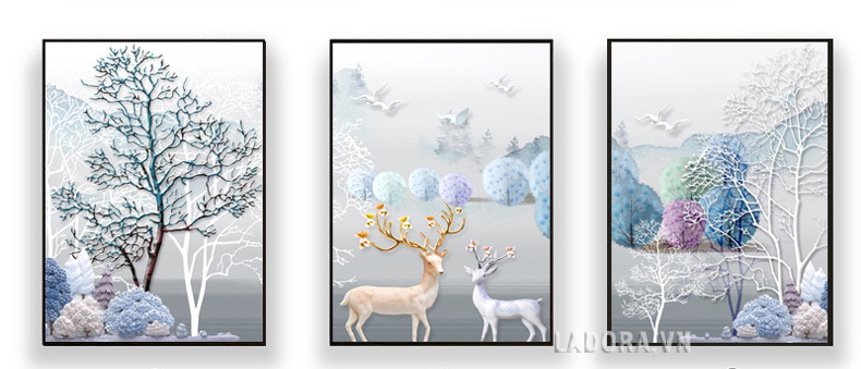 tranh cặp hươu tài lộc tại shop đồ decor LaDora