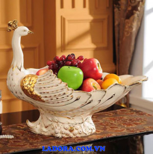đĩa đựng trái cây chim công gốm sứ cao cấp