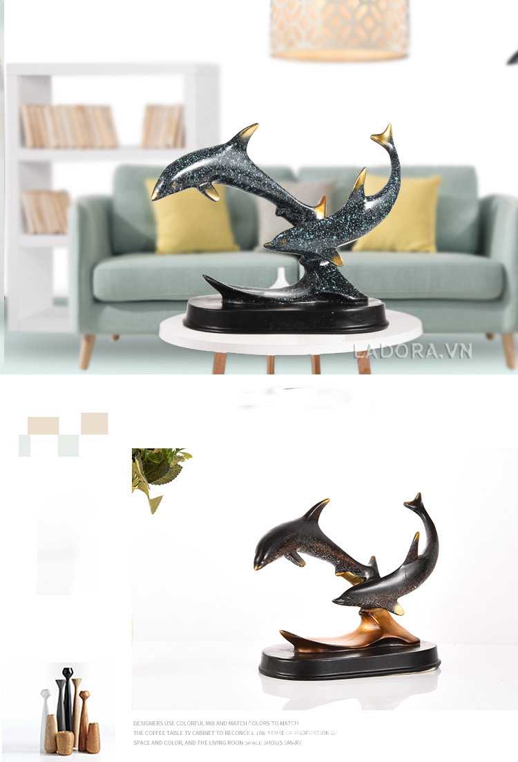tượng cặp cá heo tại cửa hàng bán đồ trang trí nhà đẹp ladora