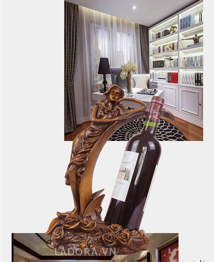 giá rượu vang thiếu nữ đang suy tư