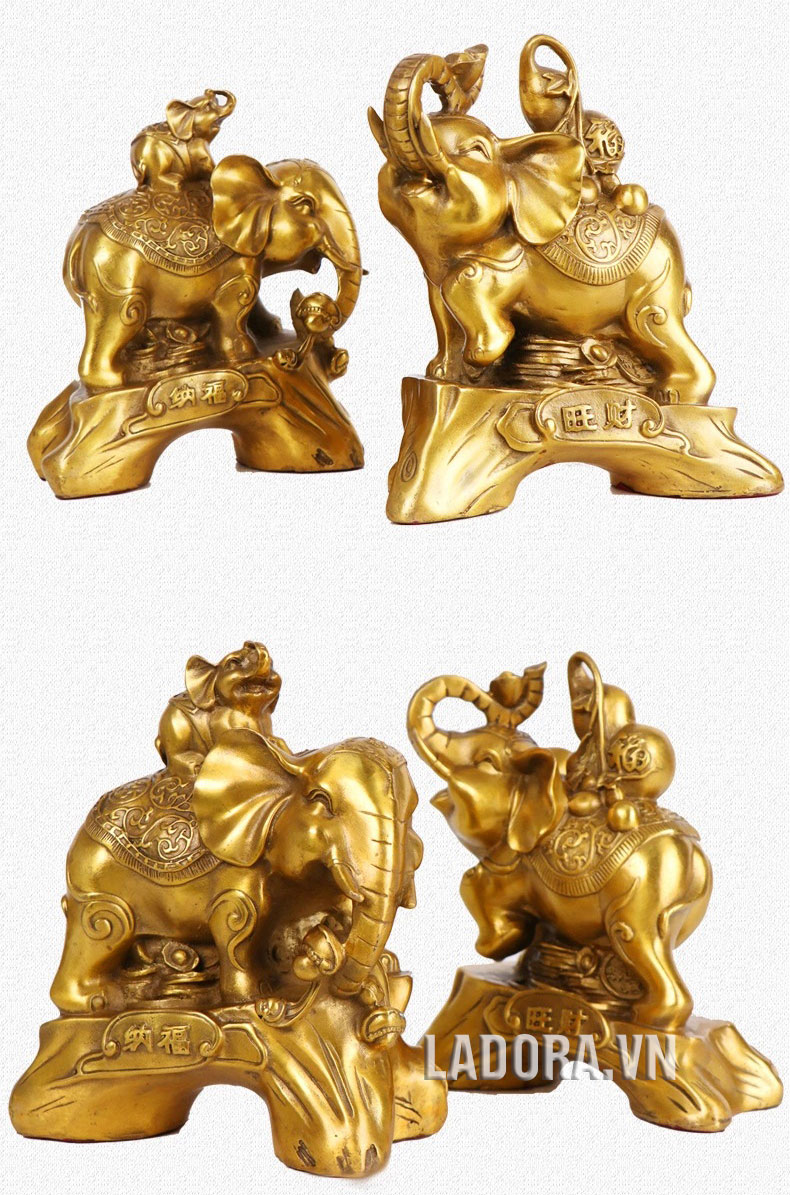 tượng voi mẹ hạnh phúc cõng voi con trên lưng - shop bán đồ đồng đẹp ở hà nội ladora