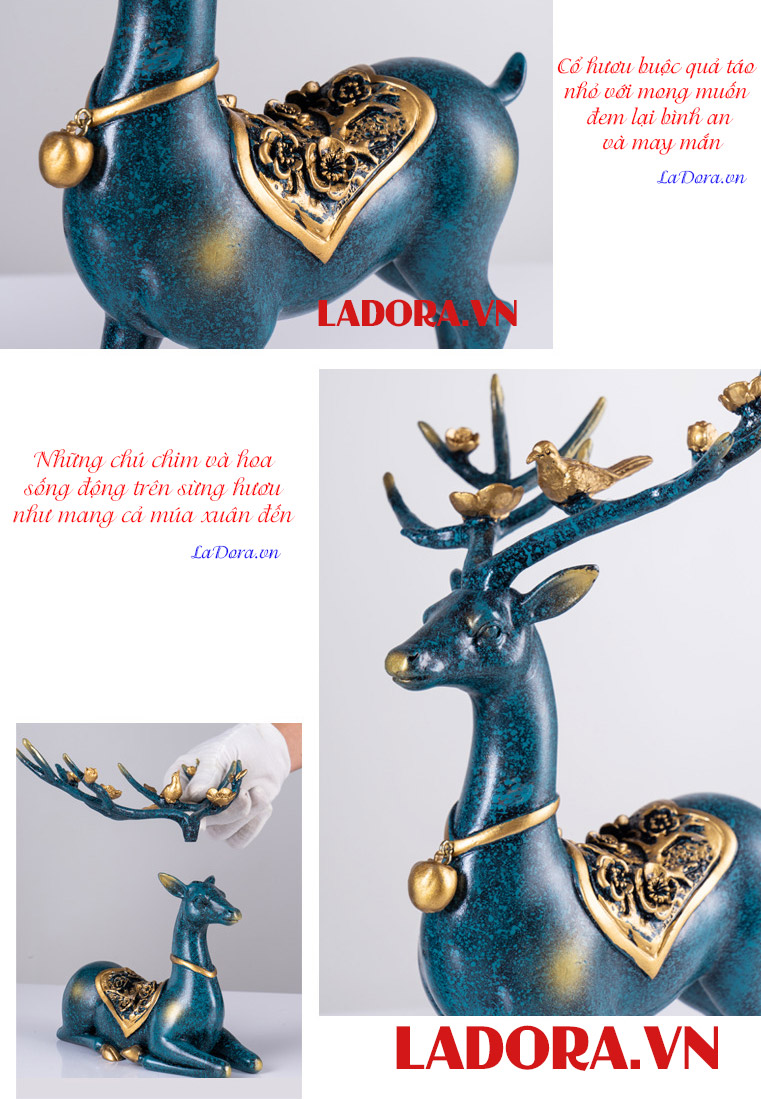 những chú chim đậu trên cặp sừng hươu tài lộc - ladora shop