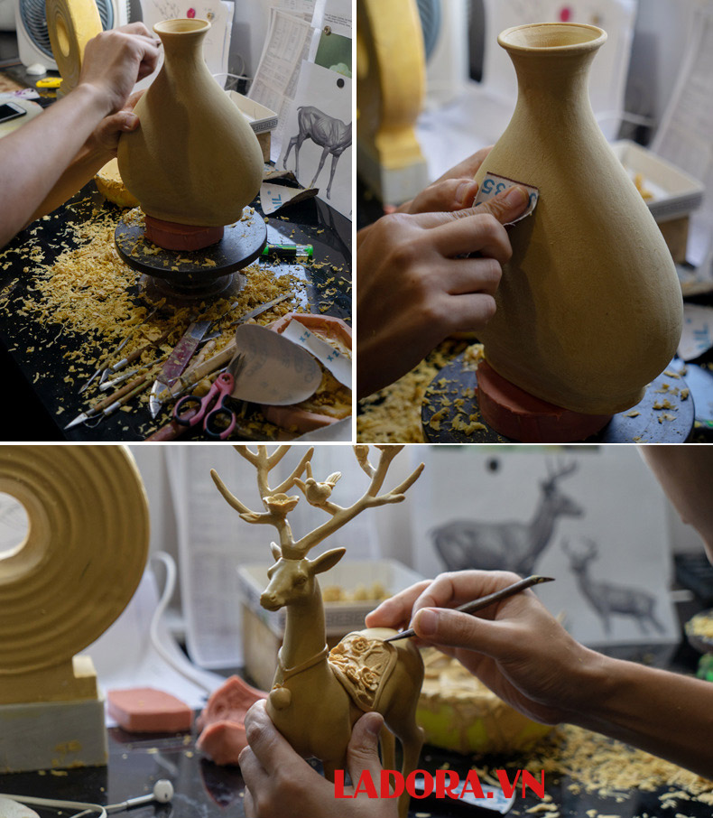 Hươu chim và hoa decor trang trí nhà đẹp được khắc thủ công rất tỷ mỉ và tinh xảo - ladora