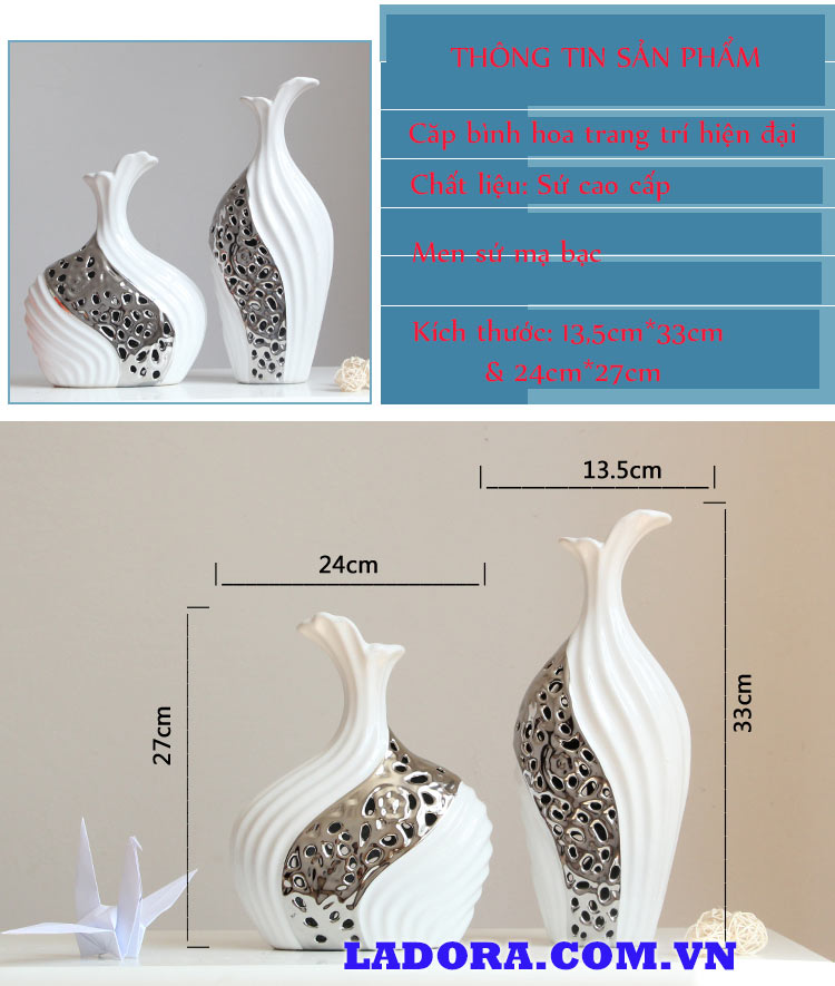 kích thước bình hoa gốm sứ tại ladora.com.vn