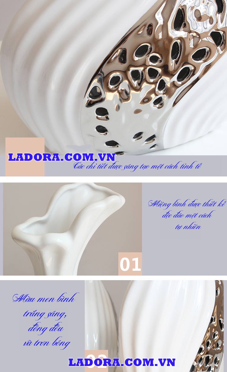 đường nét tinh tế trên bình hoa gốm sứ trang trí tại ladora.com.vn
