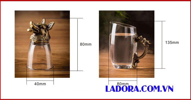 kích thước bộ chén rượu 12 con giáp tại ladora shop ở hà nội