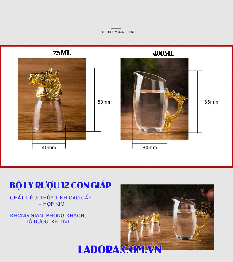 kích thước chén rượu 12 con giáp tại ladora shop ở hà nội