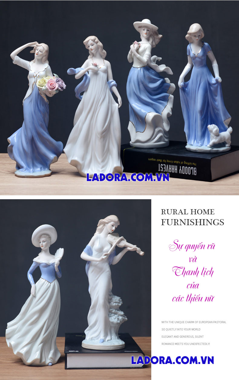 tượng thiếu nữ gốm sứ decor đẹp tại ladora shop ở hà nội