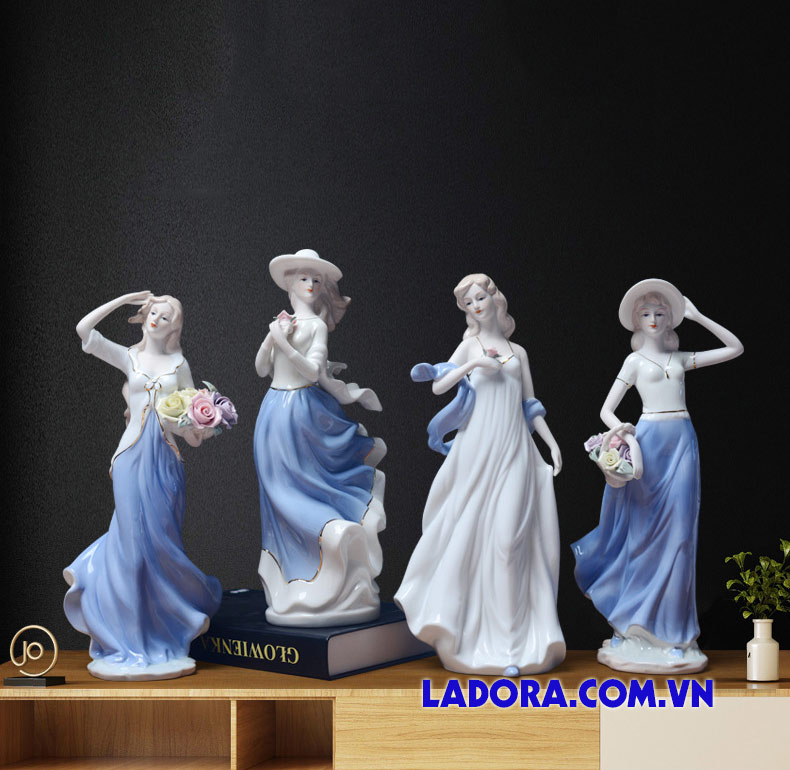 đồ decor tượng thiếu nữ gốm sứ tại ladora shop