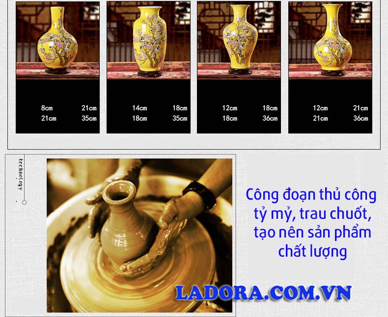 công đoạn thủ công trên chiếc bình gốm phú quý tại ladora shop đồ decor ở hà nội