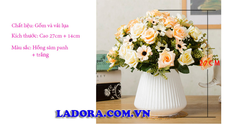 lọ hoa hồng lụa tại ladora shop đồ trang trí nhà