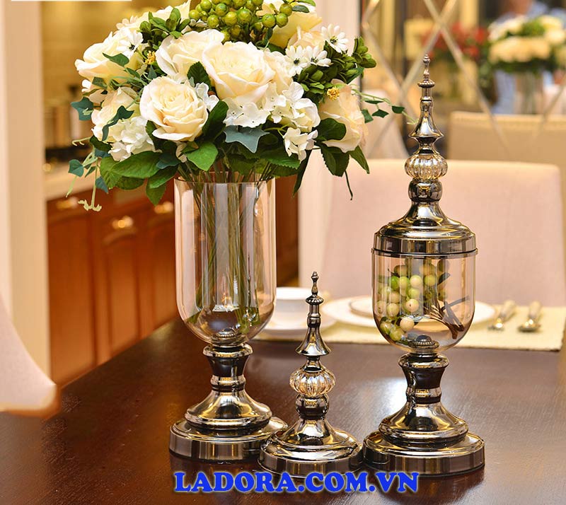 đồ trang trí phòng khách bộ lọ hoa thủy tinh