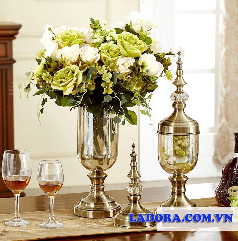 bộ lọ hoa thủy tinh cao cấp trang trí phòng khách tại ladora shop bán đồ decor ở hà nội
