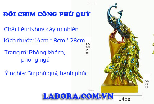kích thước cặp đôi chim công tại ladora shop ở hà nội