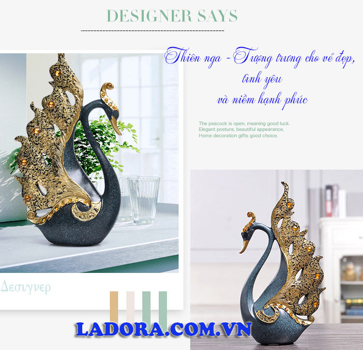 đôi chim thiên nga trang trí nội thất phòng khách tại ladora shop ở hà nội