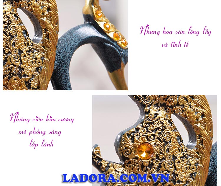 chi tiết đôi chim thiên nga trang trí nội thất phòng khách tại ladora shop