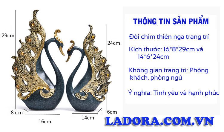 kích thước cặp chim thiên nga tại ladora shop ở hà nội