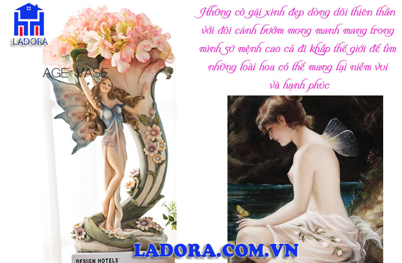 bình hoa lụa đẹp tiên nữ cánh bướm tại shop decor trang trí ladora
