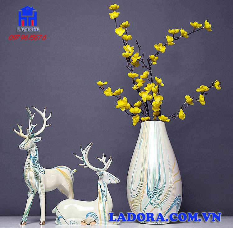 quà tặng cưới ý nghĩa với cặp hươu và hoa mai vàng trang trí - ladora shop đồ decor trang trí