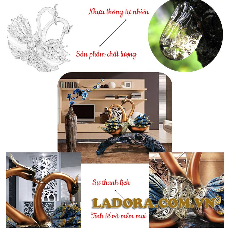 đôi chim thiên nga được làm từ nhựa cây tự nhiên - ladora shop