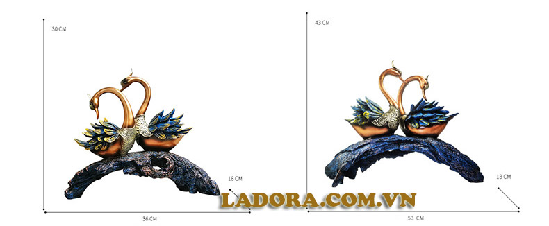 kích thước đôi chim thiên nga trang trí tại ladora shop ở hà nội