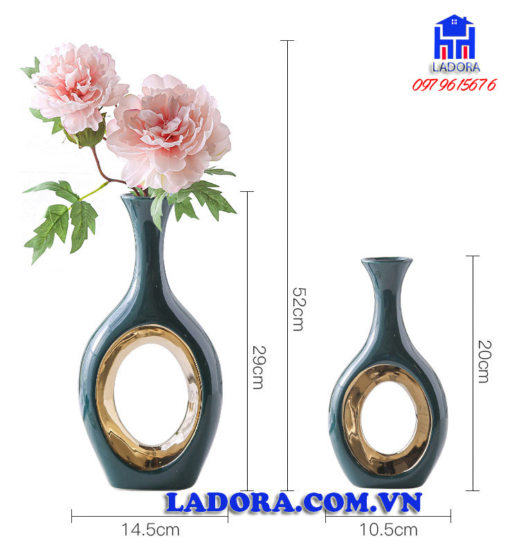 kích thước cặp lọ hoa gốm sứ tại ladora shop đồ decor trang trí đẹp