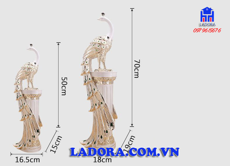 kích thước tượng chim khổng tước decor nội thất tại ladora