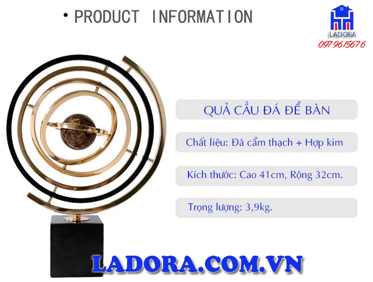 kích thước quả cầu đá trang trí bàn làm việc tại ladora