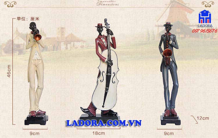 kích thước bộ sản phẩm người chơi nhạc cụ tại ladora shop