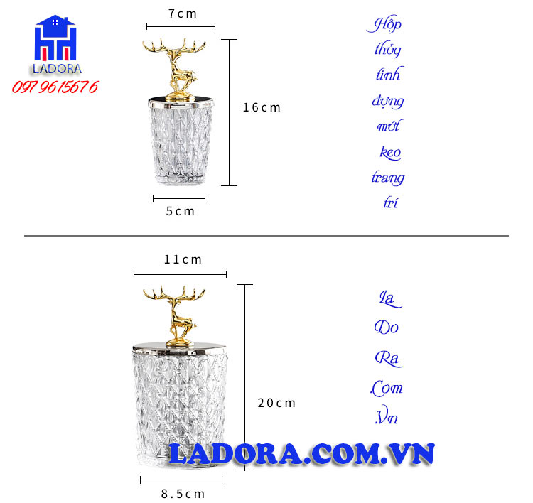 kích thước sản phẩm hộp đựng bánh mứt thủy tinh tại ladora shop