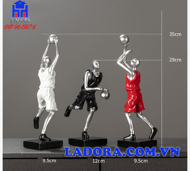 kích thước bộ tượng decor trang trí người chơi bóng rổ tại ladora