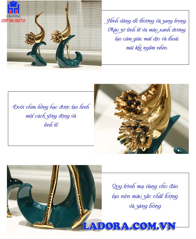 hình ảnh chi tiết trên sản phẩm tượng decor đôi chim hồng hạc tại ladora shop