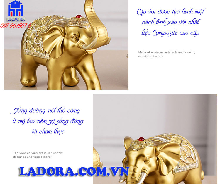 sự sống động và chân thực của cặp voi trang trí nội thất tại ladora