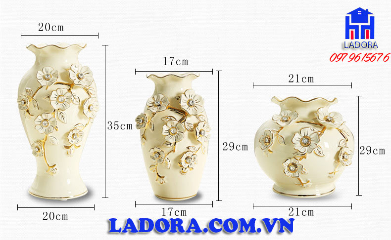 kích thước lọ hoa gốm sứ cao cấp tại ladora shop