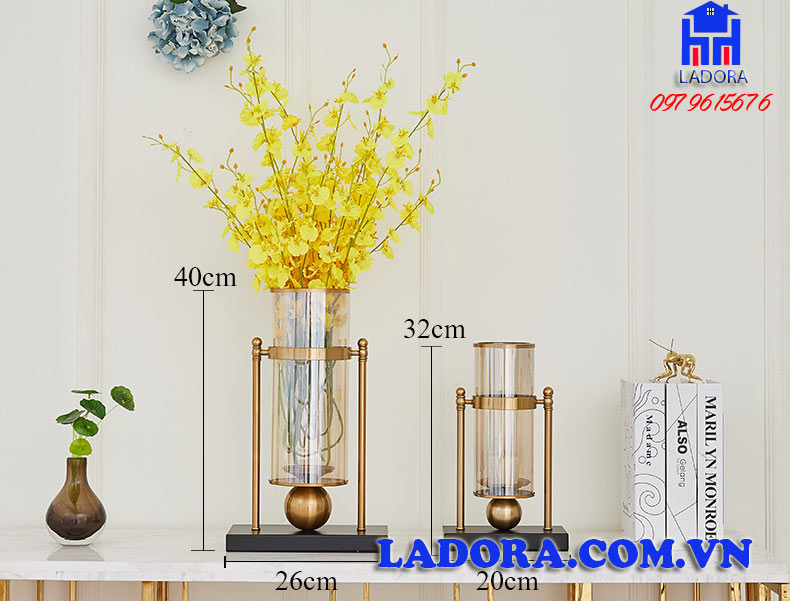 kích thước bộ lọ hoa thủy tinh cao cấp tại ladora