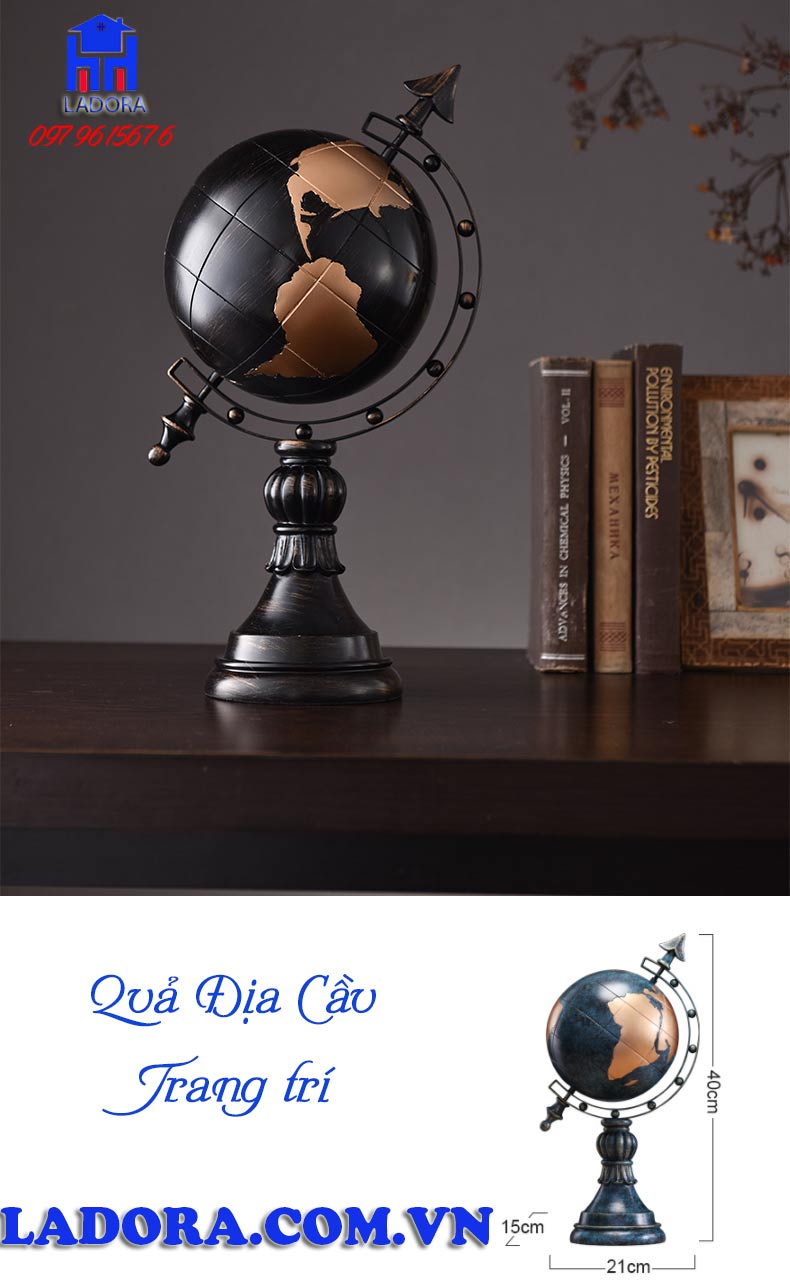 kích thước, chất liệu của quả địa cầu trang trí tại Ladora Shop