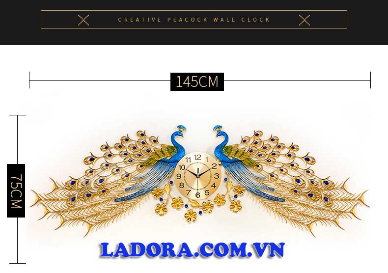 kích thước đồng hồ chim công tại ladora shop