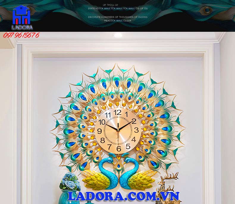 quà tặng tân gia, quà mừng cưới ý nghĩa với đồng hồ đôi chim công treo tường