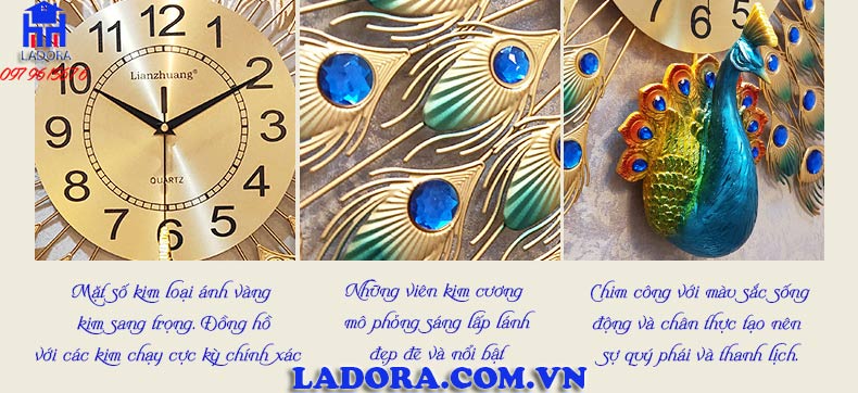 đồng hồ treo tường đẹp con chim công với màu sắc chân thực và sống động sẽ làm nổi bật không gian của bạn