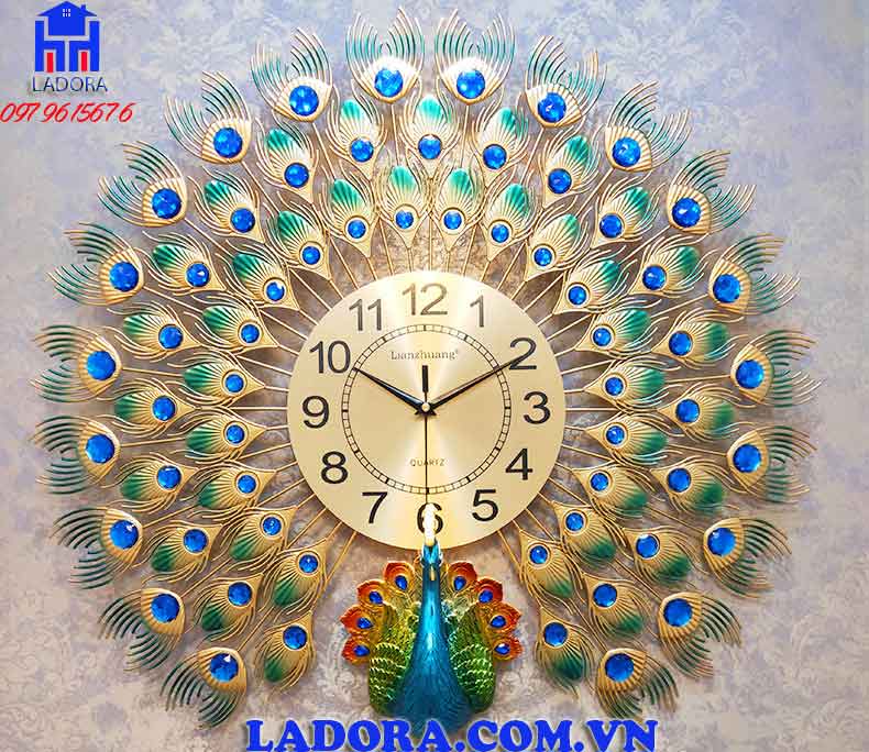 đồng hồ treo tường đẹp con chim công tại Ladora Shop