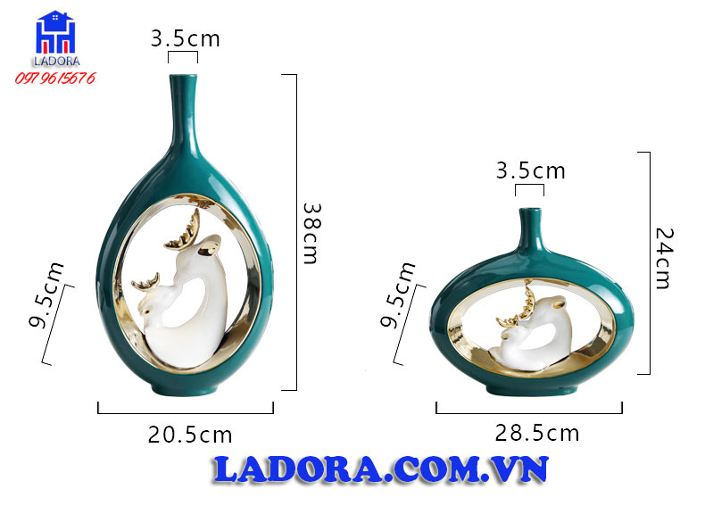 kích thước và màu sắc của lọ hoa trang trí tại ladora shop