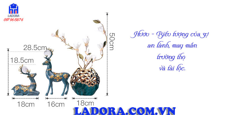 kích thước lọ hoa và đôi hươu tại ladora