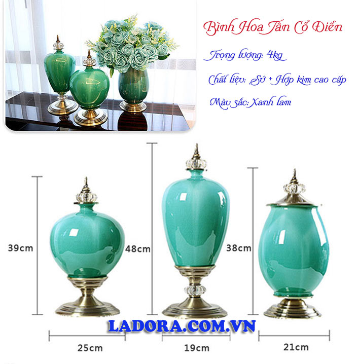 kích thước chất liệu của bộ lọ hoa gốm sứ