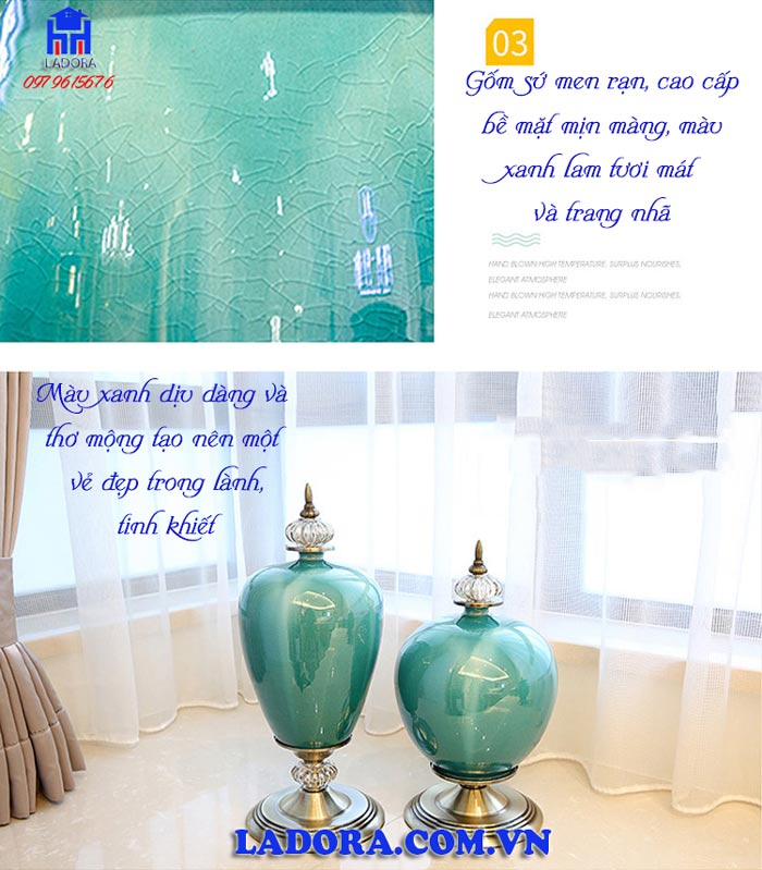 gốm sứ men rạn với màu xanh dịu mát và tinh khiết