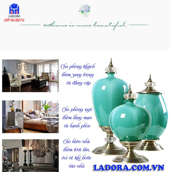 decor trang trí phòng khách phòng ngủ đẹp và lãng mạn bộ lọ hoa