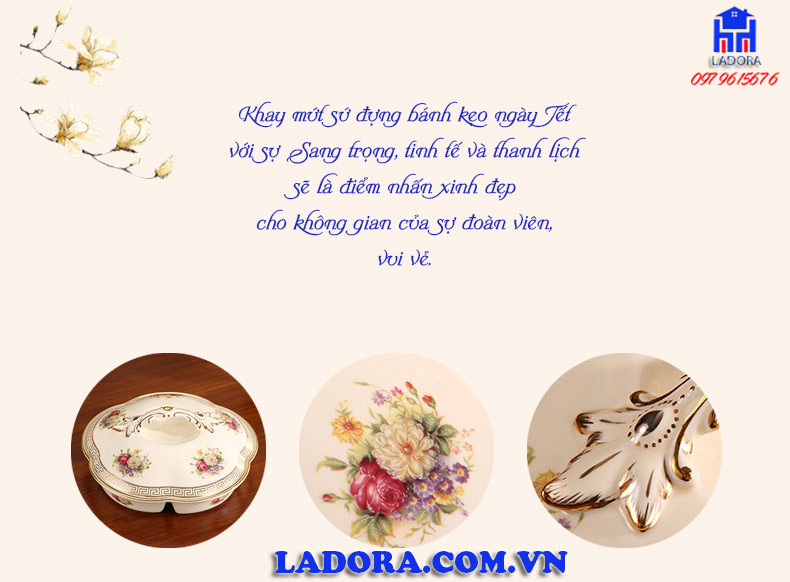 khay đựng mứt tết với hoa văn được vẽ thủ công tỷ mỷ và tinh xảo